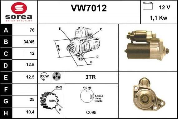 Sera VW7012 - Стартер autospares.lv