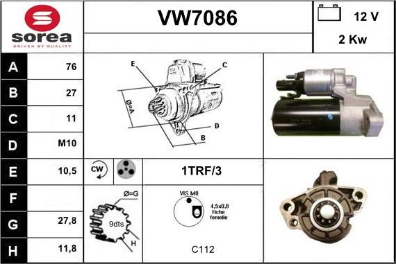 Sera VW7086 - Стартер autospares.lv