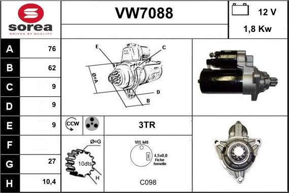 Sera VW7088 - Стартер autospares.lv