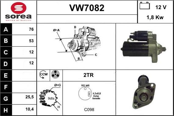 Sera VW7082 - Стартер autospares.lv