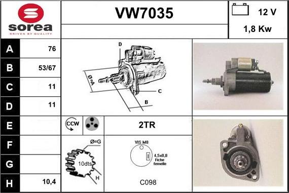 Sera VW7035 - Стартер autospares.lv