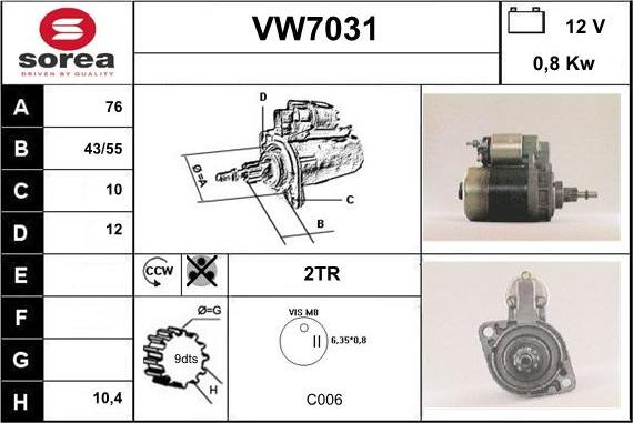 Sera VW7031 - Стартер autospares.lv