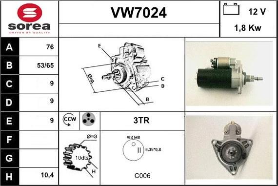 Sera VW7024 - Стартер autospares.lv