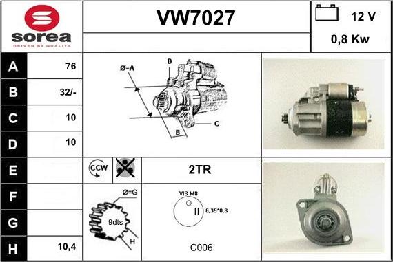 Sera VW7027 - Стартер autospares.lv