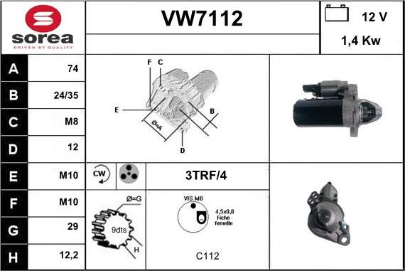 Sera VW7112 - Стартер autospares.lv