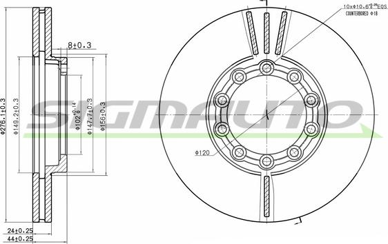 SIGMAUTO DB0169V - Тормозной диск autospares.lv