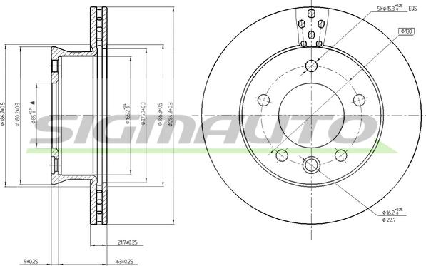 SIGMAUTO DB0361V - Тормозной диск autospares.lv