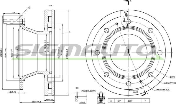 SIGMAUTO DB0307V - Тормозной диск autospares.lv