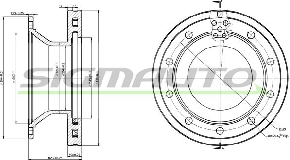 SIGMAUTO DB0336V - Тормозной диск autospares.lv