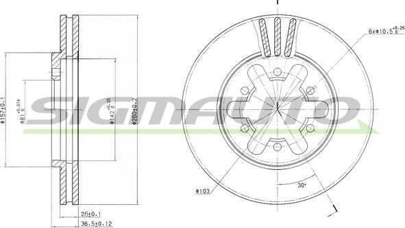 SIGMAUTO DBA443V - Тормозной диск autospares.lv