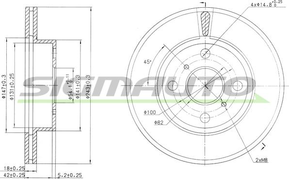 SIGMAUTO DBA407V - Тормозной диск autospares.lv