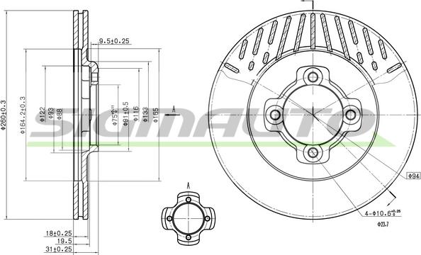 SIGMAUTO DBA430V - Тормозной диск autospares.lv