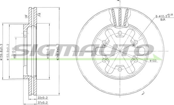 SIGMAUTO DBA421V - Тормозной диск autospares.lv