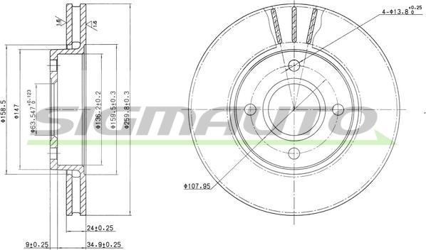 SIGMAUTO DBA423V - Тормозной диск autospares.lv