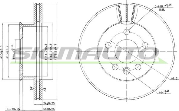 SIGMAUTO DBA427V - Тормозной диск autospares.lv