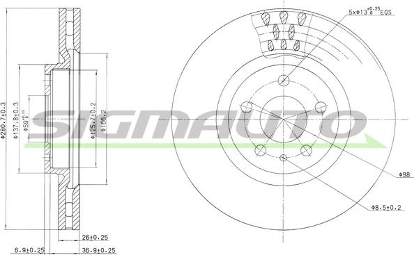 SIGMAUTO DBA474V - Тормозной диск autospares.lv