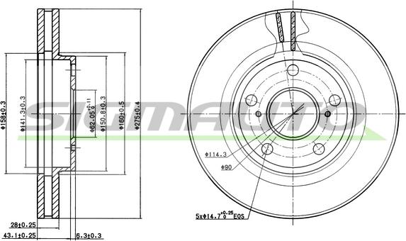 SIGMAUTO DBA501V - Тормозной диск autospares.lv