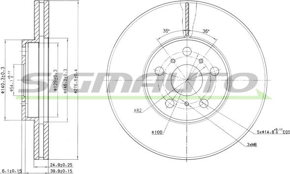 SIGMAUTO DBA502V - Тормозной диск autospares.lv