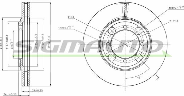 SIGMAUTO DBA691V - Тормозной диск autospares.lv