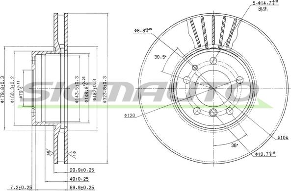 SIGMAUTO DBA606V - Тормозной диск autospares.lv