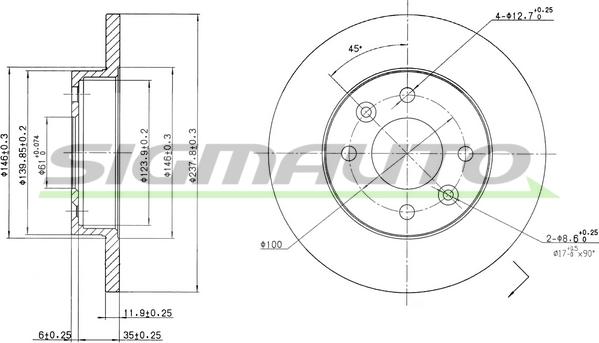 SIGMAUTO DBA055S - Тормозной диск autospares.lv