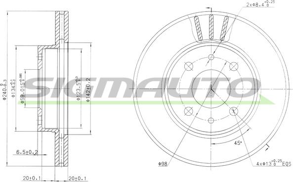 SIGMAUTO DBA148V - Тормозной диск autospares.lv