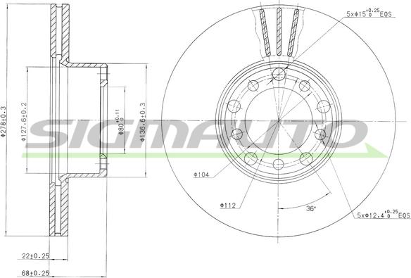 SIGMAUTO DBA143V - Тормозной диск autospares.lv