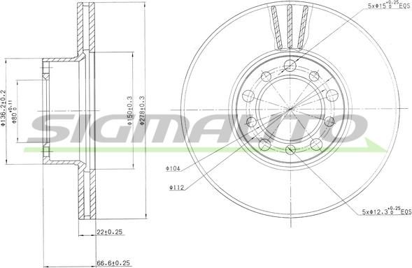 SIGMAUTO DBA142V - Тормозной диск autospares.lv