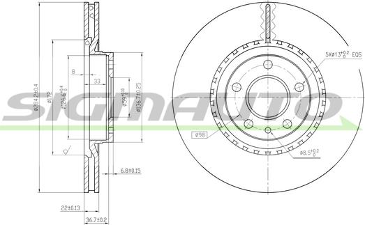 SIGMAUTO DBA156V - Тормозной диск autospares.lv