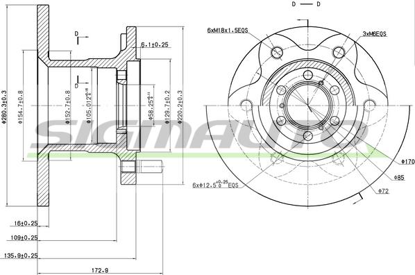 SIGMAUTO DBA139S - Тормозной диск autospares.lv