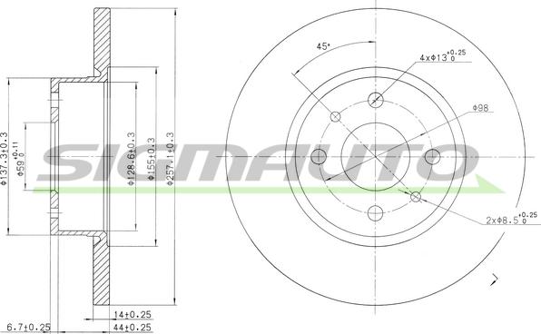 SIGMAUTO DBA129S - Тормозной диск autospares.lv