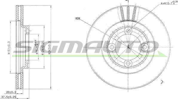 SIGMAUTO DBA394V - Тормозной диск autospares.lv