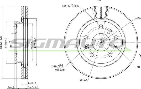 SIGMAUTO DBA395V - Тормозной диск autospares.lv