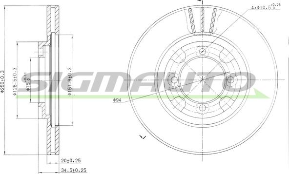 SIGMAUTO DBA342V - Тормозной диск autospares.lv