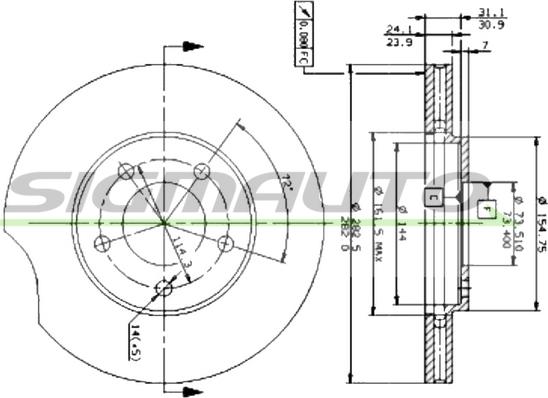 SIGMAUTO DBA366V - Тормозной диск autospares.lv