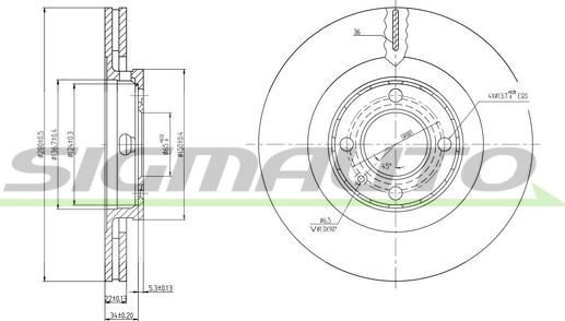 SIGMAUTO DBA339V - Тормозной диск autospares.lv