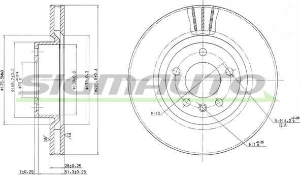 SIGMAUTO DBA330V - Тормозной диск autospares.lv