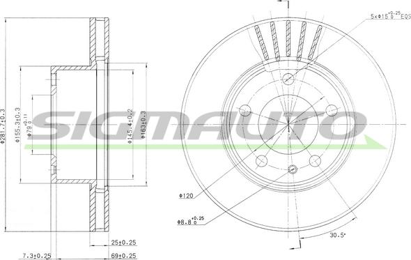 SIGMAUTO DBA325V - Тормозной диск autospares.lv