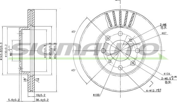 SIGMAUTO DBA377V - Тормозной диск autospares.lv