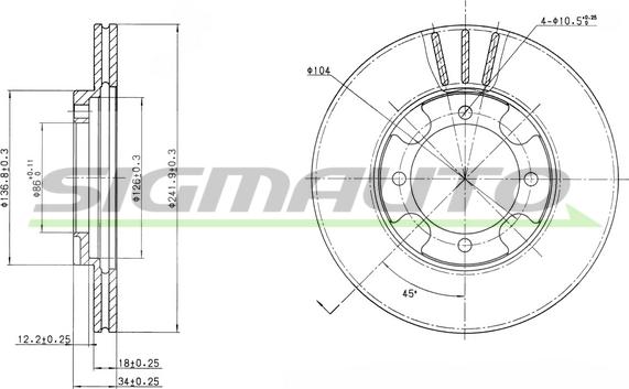 SIGMAUTO DBA293V - Тормозной диск autospares.lv