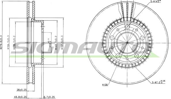 SIGMAUTO DBA255V - Тормозной диск autospares.lv