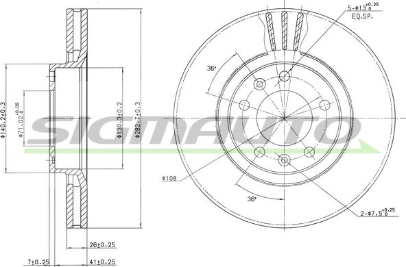 SIGMAUTO DBA264V - Тормозной диск autospares.lv