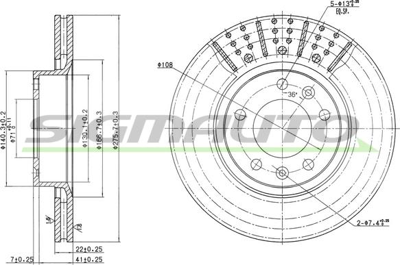 SIGMAUTO DBA228V - Тормозной диск autospares.lv