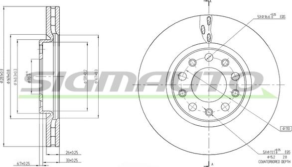 SIGMAUTO DBB956V - Тормозной диск autospares.lv