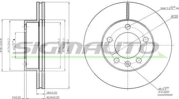 SIGMAUTO DBB974V - Тормозной диск autospares.lv