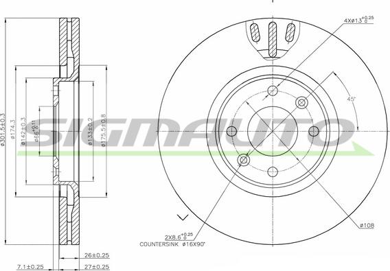 SIGMAUTO DBB442V - Тормозной диск autospares.lv