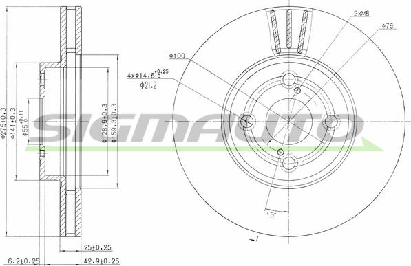 SIGMAUTO DBB461V - Тормозной диск autospares.lv