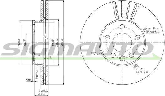 SIGMAUTO DBB559V - Тормозной диск autospares.lv