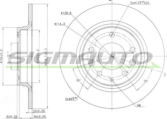 SIGMAUTO DBB500S - Тормозной диск autospares.lv