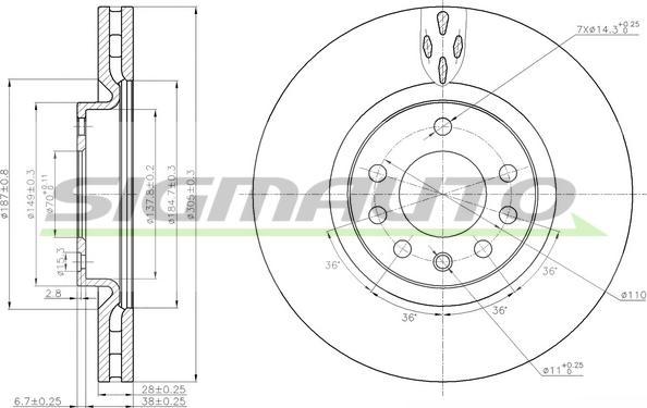 SIGMAUTO DBB512V - Тормозной диск autospares.lv